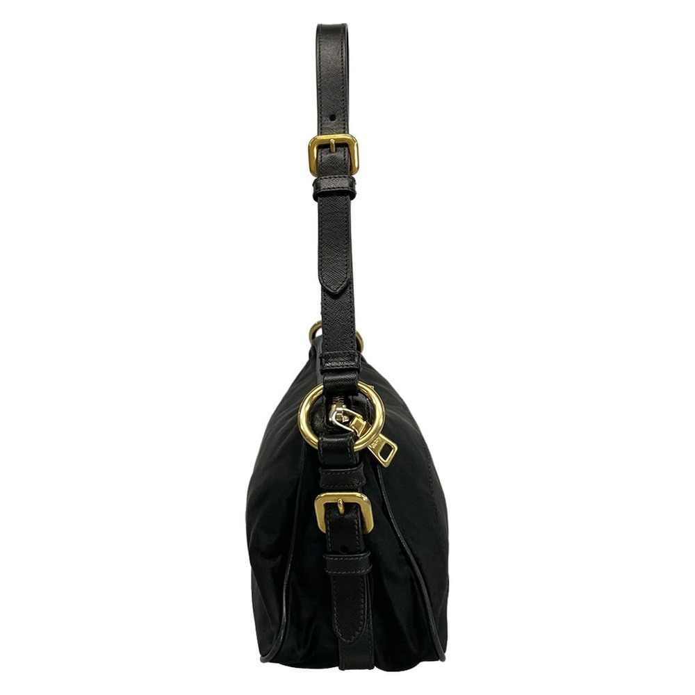 Prada Jacquard Shoulder Logo Bag Leather Black